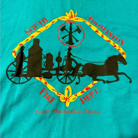 Vintage Single Stitch Destination Maine Horse and Wagon Fire Department T-shirt - Picture 3 of 7